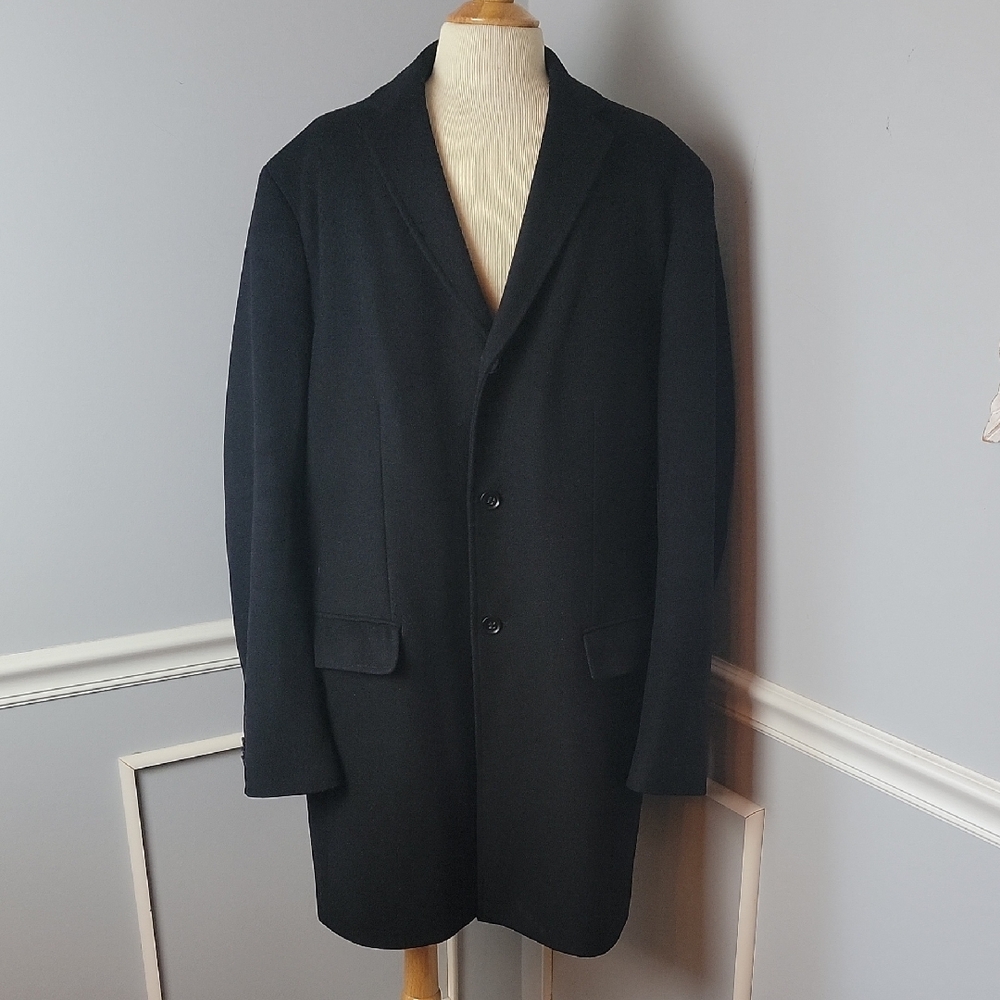 BANANA REPUBLIC Men's Wool Blend Black 3 Button Dress Preppy Classic Top Coat XL